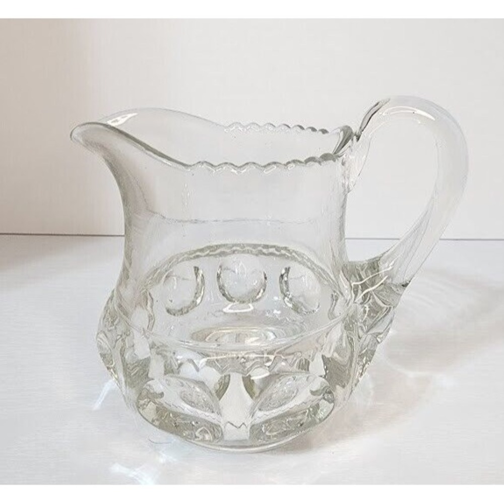 VTG INDIANA GLASS KING'S CROWN THUMBPRINT CREAMER 5" HIGH X 4" WIDE